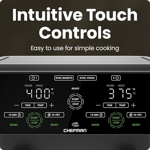 CHEFMAN 6 Quart Dual Basket Air Fryer Oven with Easy View Windows, Black G2845