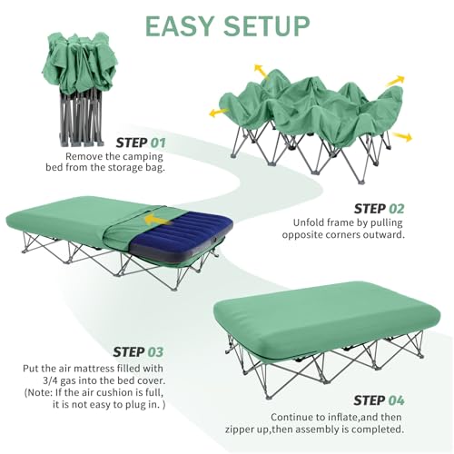 KAMPKEEPER Folding Camping Cot with Inflatable Air Mattress and Carry Bag M949