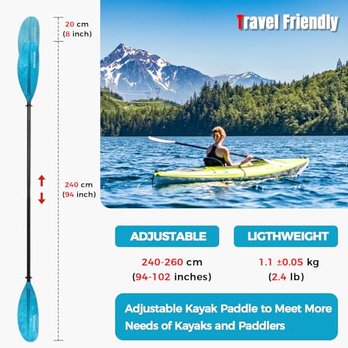 Kayak Paddles with Alloy Shaft and PP Blade, Adjustable 230-250 cm E1062