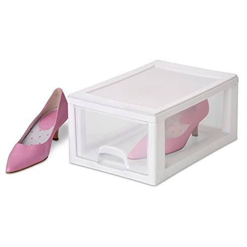 Sterilite 4-Pack 27 Quart Stacking Drawer, Clear Storage Organizer with White Frame M965