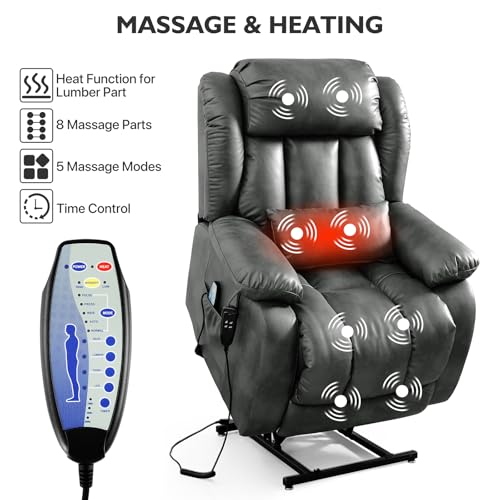 EDILLY Genuine Leather Power Lift Recliner Chair with Massage and Heating, Brown C901