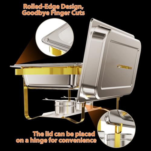 ROOMTEC 8QT 304 Stainless Steel Chafing Dish Buffet Set 4 Pack, Gold and Silver P34375