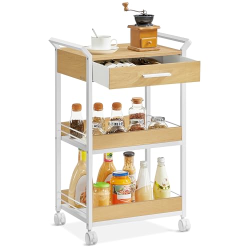 VASAGLE 4-Tier Rolling Utility Cart with Table Top, Lockable Casters, Rustic Brown and Ink Black L57262
