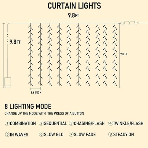 Dazzle Bright 300 LED Curtain Lights, Warm White, Plug in for Bedroom & Outdoor Decor X62406