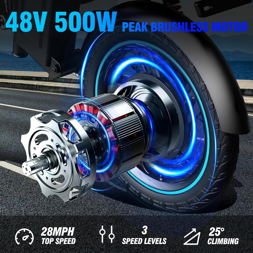16" Full Suspension Electric Bike for Adults, 500W Motor, 48V 15Ah Removable Battery G49992
