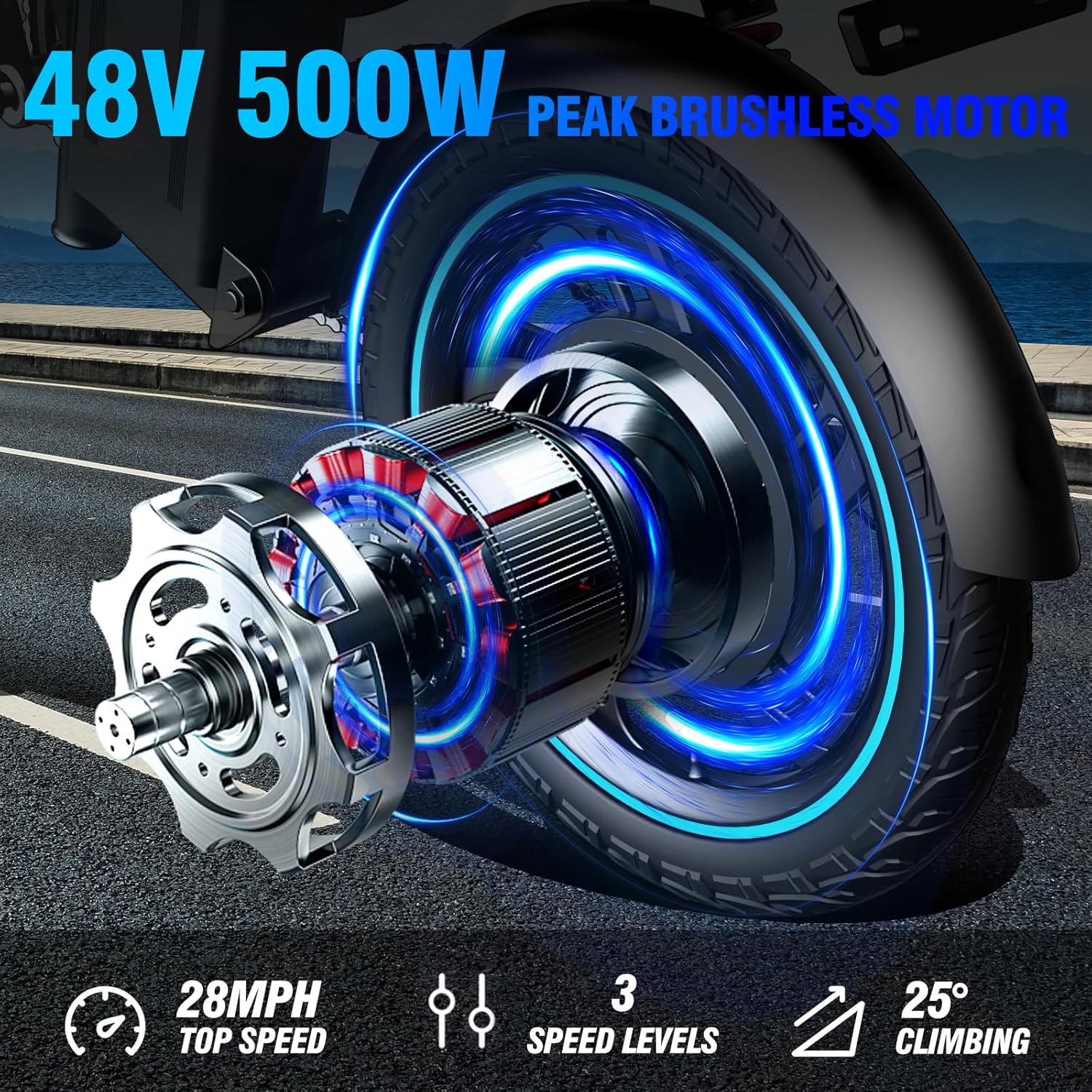 16" Full Suspension Electric Bike for Adults, 500W Motor, 48V 15Ah Removable Battery G49992
