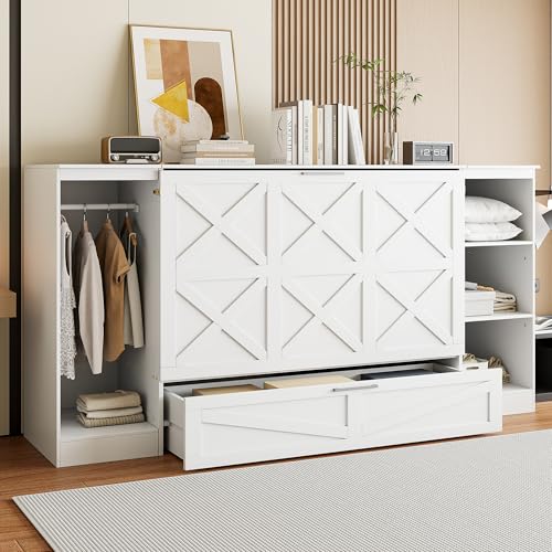 Ball & Cast Murphy Bed Queen Size Wall Chest with Charging Station and Storage Drawer, Gray J8503