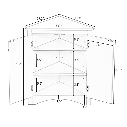 Corner Storage Cabinet, Wood Triangle Bathroom Cabinet with Adjustable Shelves, Grey G100663