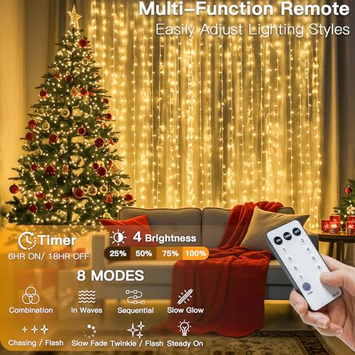 suddus Curtain Lights 300 LED Warm White for Bedroom, Outdoor & Christmas Decor K310