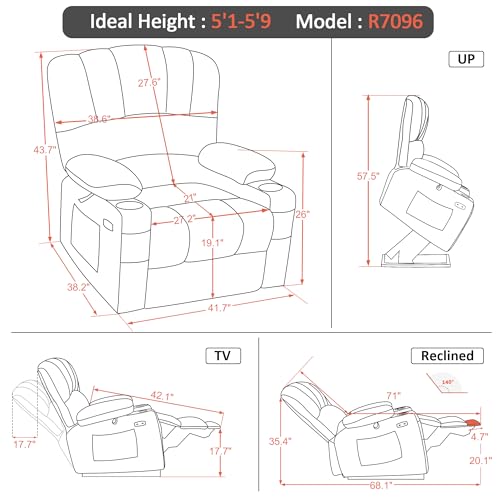 MCombo Oversized Power Lift Recliner Chair for Elderly with Heat and Massage, Faux Leather, Dark Brown N537