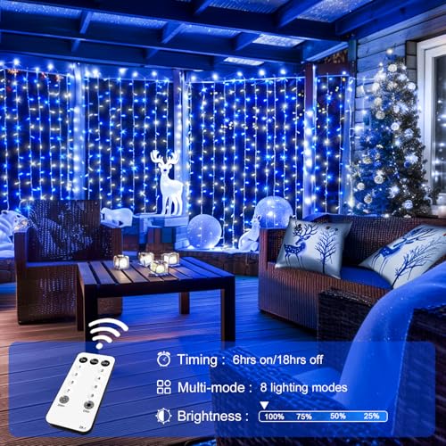 JMEXSUSS 300 LED Remote Control Christmas Curtain Lights, Warm White V64841