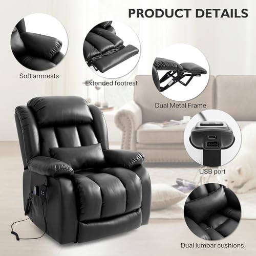 EDILLY Genuine Leather Power Lift Recliner Chair with Massage and Heating, Brown C901