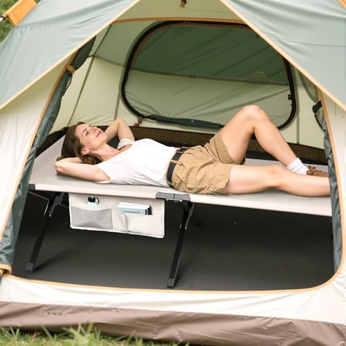 WLIVE Military Camping Cot, Portable Folding Cot with Carry Bag, Supports 300 Lbs, Silver Greige R758042