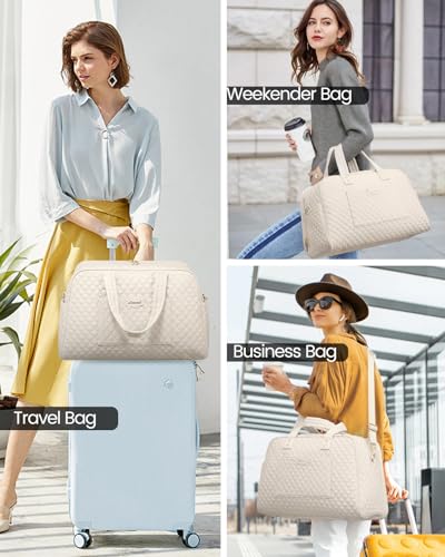 LOVEVOOK Large Travel Duffle Bag with Laptop Compartment for Women, Beige S759