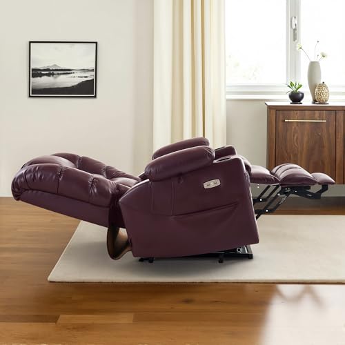 MCombo Large Triple Motor Power Lift Recliner Chair with Massage and Dual Heating, Faux Leather, Dark Brown X979