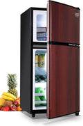 KRIB BLING Mini Fridge With Freezer,Compact Refrigerator With 2 Doors,7- Level Adjustable Thermostat, Removable Glass Shelves For Bedroom, Office, Kitchen, Apartment, Dorm,3.5 Cu. Ft Wood