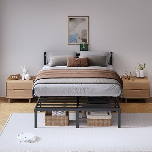 Full Metal Bed Frame 14 Inch Tall Heavy Duty Black Steel Slats Platform J736200