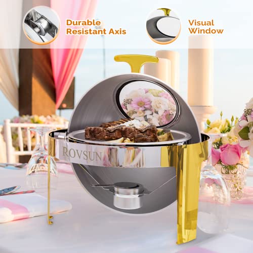 ROVSUN 3 Pack Roll Top Chafing Dish Buffet Set, 6 Quart Stainless Steel with Gold Accent U2654