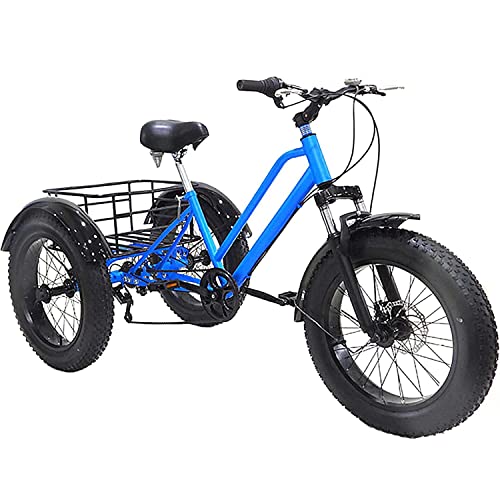 Adult Mountain Tricycle, 7 Speed Three Wheel Bikes, 20 Inch Fat Tire Adults Trikes for Women Men with Shopping Basket