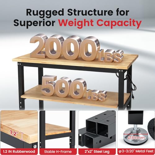 48 Inch Adjustable Height Workbench with Storage and Power Outlets R129134