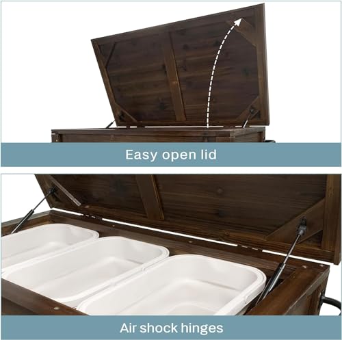 Wooden Patio Cooler Rolling Cart with Wheels, Bottle Opener, 100-Quart A729349