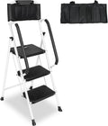 3 Step Ladder with Handrails & Attachable Tool Bag, 500 lbs Folding Step Stool Ladder, Wide Non-Slip Pedal for Kitchen Pantry Home Office, White