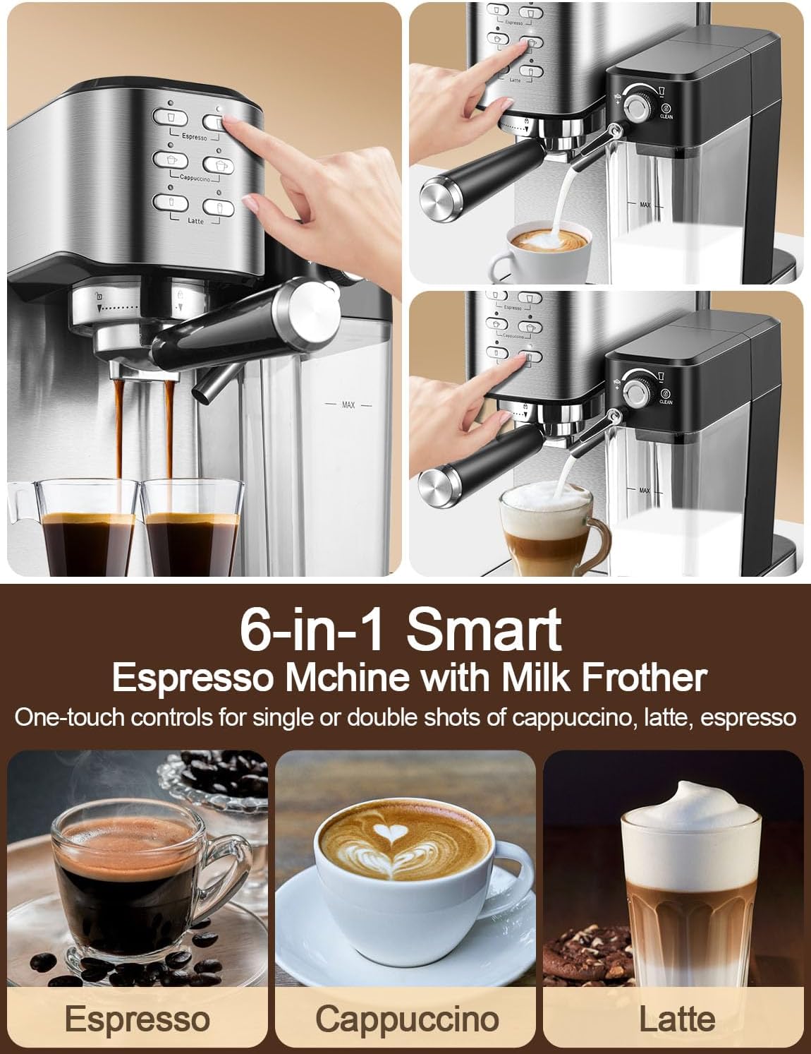 Espresso Machine 20 Bar with Milk Frother, 6 in 1 Coffee Maker B79748
