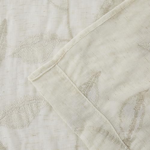 Bujasso White Floral Semi Sheer Curtains 84 Inch Embroidered Leaf Patterned Window Panels W77666