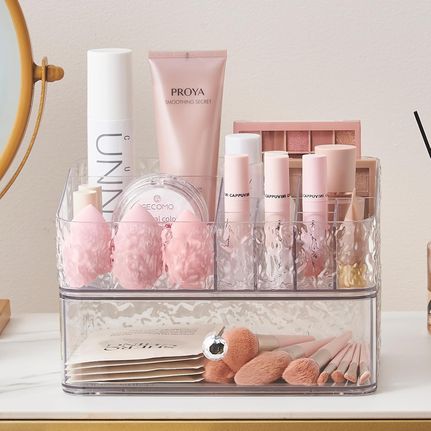 SUNFICON Makeup Organizer Stackable Cosmetic Tray Set with Drawer Storage N490