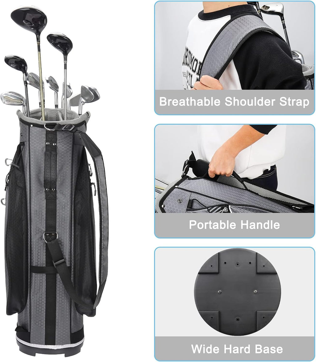 Golf Cart Bag with 14 Way Divider Top, 8 Pockets, Detachable Strap R8014