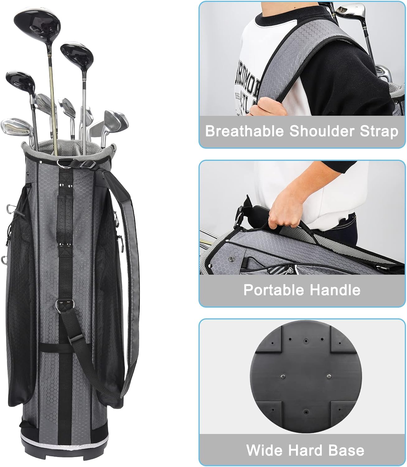 Golf Cart Bag with 14 Way Divider Top, 8 Pockets, Detachable Strap R8014