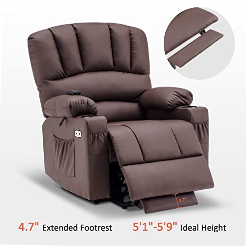 MCombo Oversized Power Lift Recliner Chair for Elderly with Heat and Massage, Faux Leather, Dark Brown N537