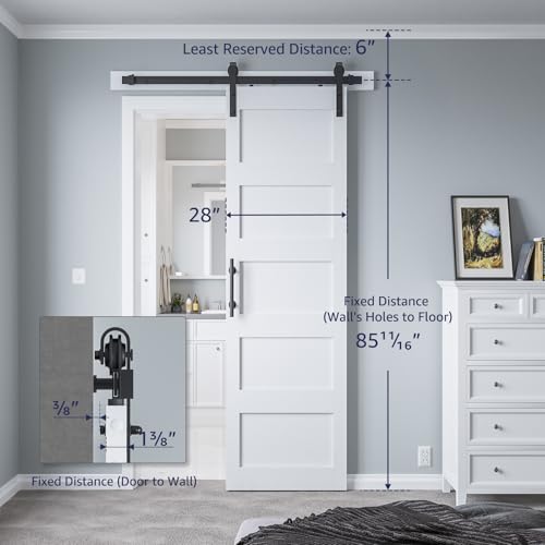 White 5-Panel Solid Sliding Barn Door with Hardware Kit W109