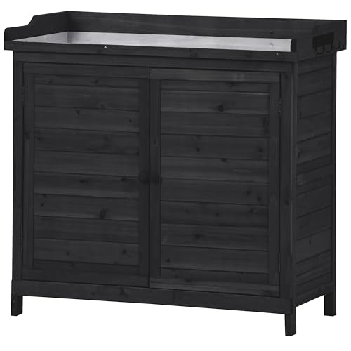 Polibi 39" Potting Bench Table, Outdoor Wooden Workstation with Storage Cabinet A50563