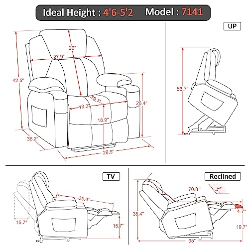 MCombo Small Power Lift Recliner Chair for Elderly with Heat and Massage, USB & Type C Ports J262