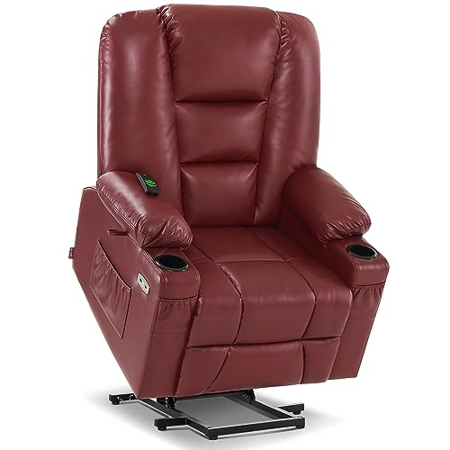 MCombo Small Power Lift Recliner Chair with Massage and Heat, Faux Leather, Dark Brown E441