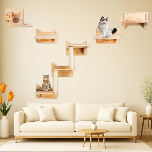 Cat Wall Shelves with Scratching Post, 3-Step Indoor Climbing Set H1185