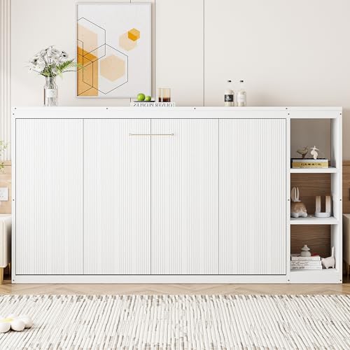 Murphy Cabinet Bed Frame with Charging Station, Full-Size Foldable Wall Bed Z526