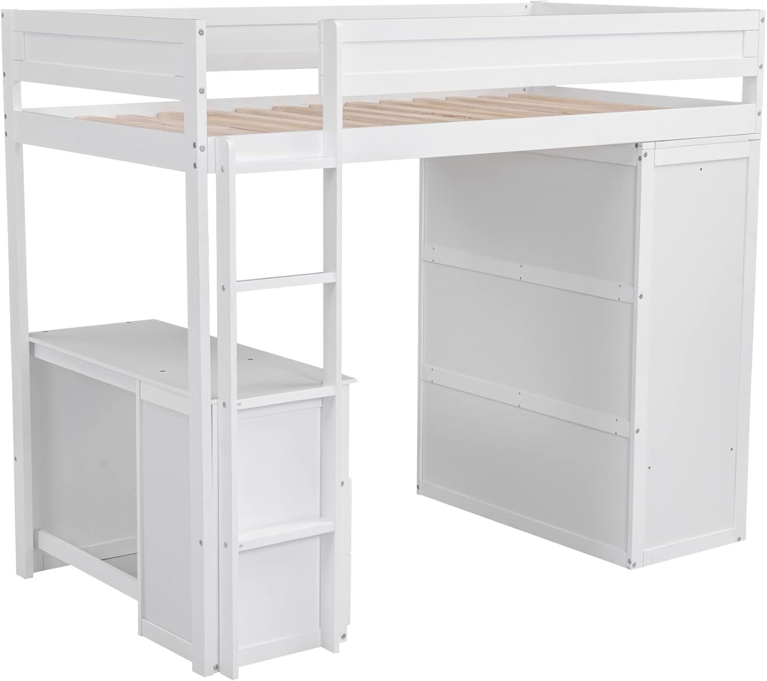 Modern Twin Loft Bed with Desk and Wardrobe, White L334490