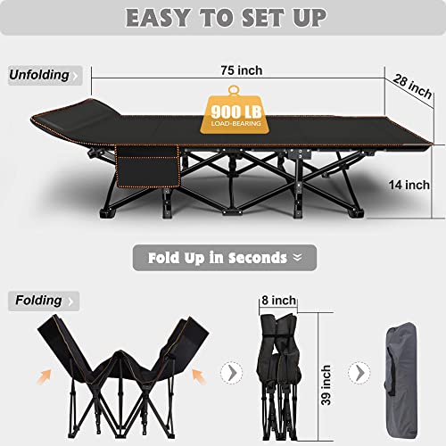 ABORON Folding Camping Cot with Mat for Adults, Heavy Duty Outdoor Bed with Carry Bag C211720
