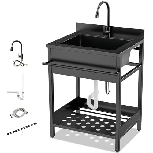 26 Inch Utility Sink, 304 Stainless Steel Free Standing with Pull-out Faucet B946
