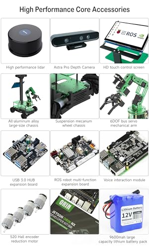 Yahboom ROS Robotic Kit for Jetson Orin Nano 16GB with 6DOF Robot Arm H17333