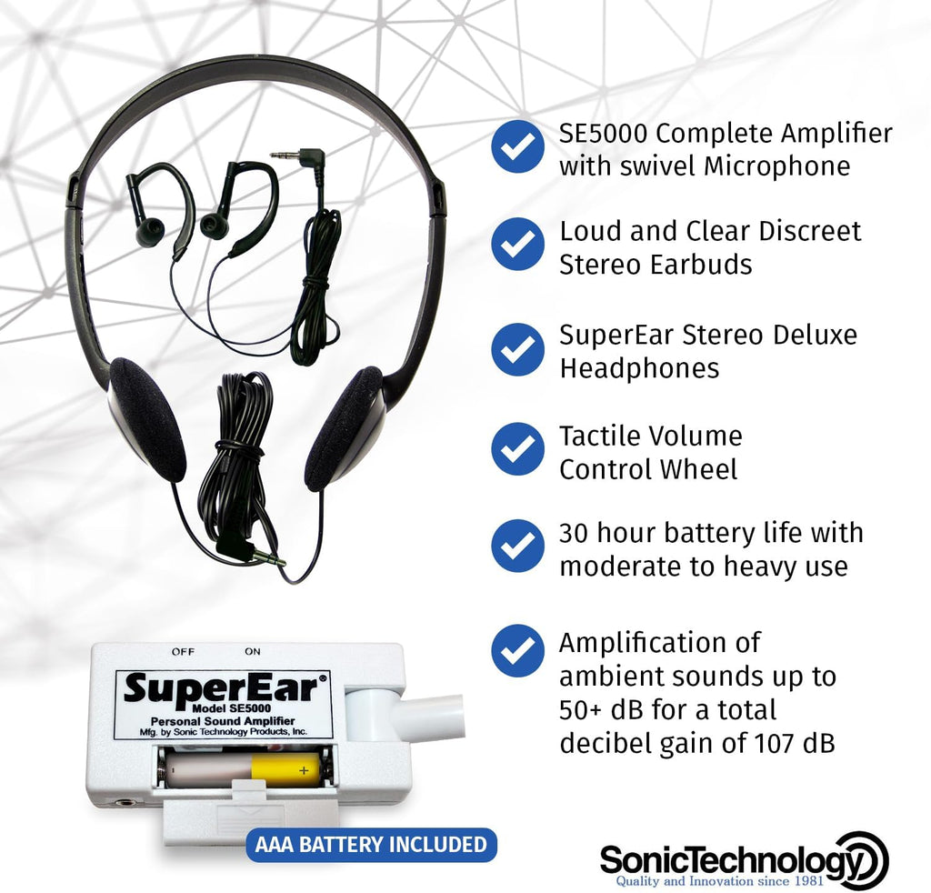 Personal Sound Amplifier SE5000 with Headphones, Tactile Volume Control R225567