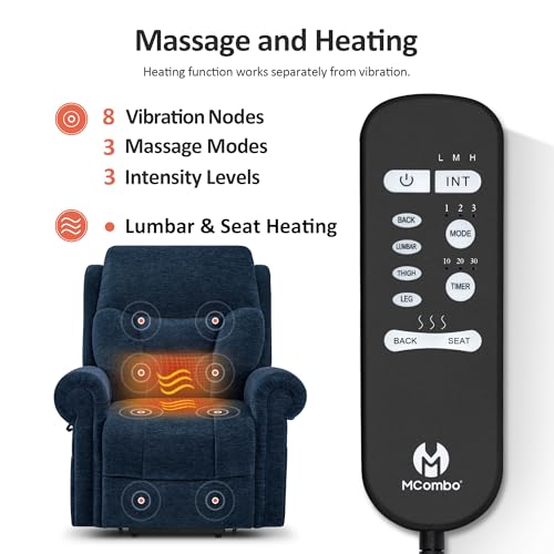 MCombo Triple Motor Power Lift Recliner Chair with Massage and Heating, Fabric, Coffee M573841