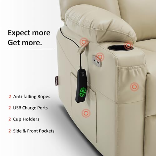 MCombo Small Power Lift Recliner Chair with Massage and Heat, Faux Leather, Dark Brown E441