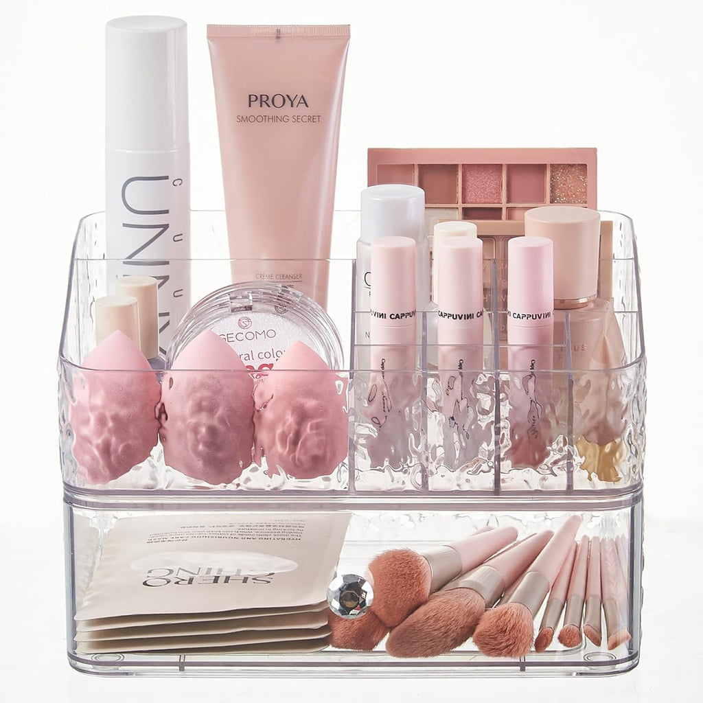 SUNFICON Makeup Organizer Stackable Cosmetic Tray Set with Drawer Storage N490