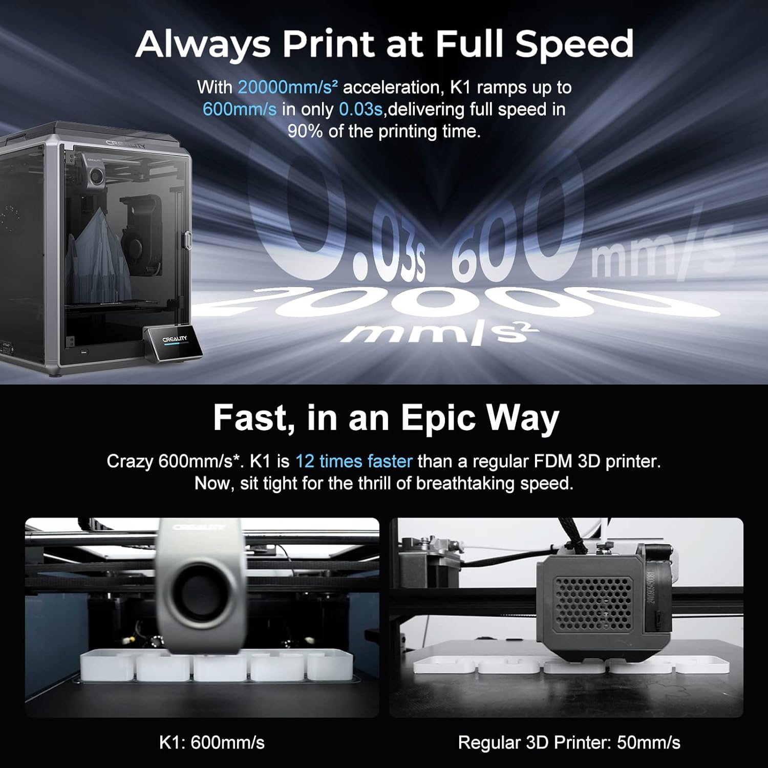 Creality K1 3D Printer, 600mm/s High Speed, WiFi Control, Auto Leveling N73468
