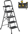 4 Step Ladder with Tool Platform: Folding Step Stool with Wide Anti-Slip Pedal, Portable 500lbs Capacity Step Ladder for Adults, Lightweight Steel Step Stool Perfect for Kitchen & Household