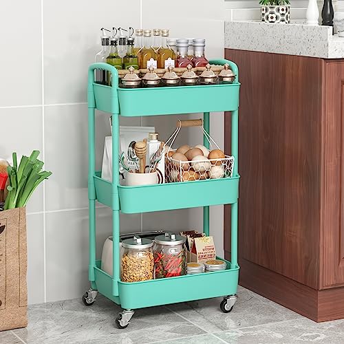 Sywhitta 3-Tier Plastic Rolling Utility Cart with Handle, Black F220270
