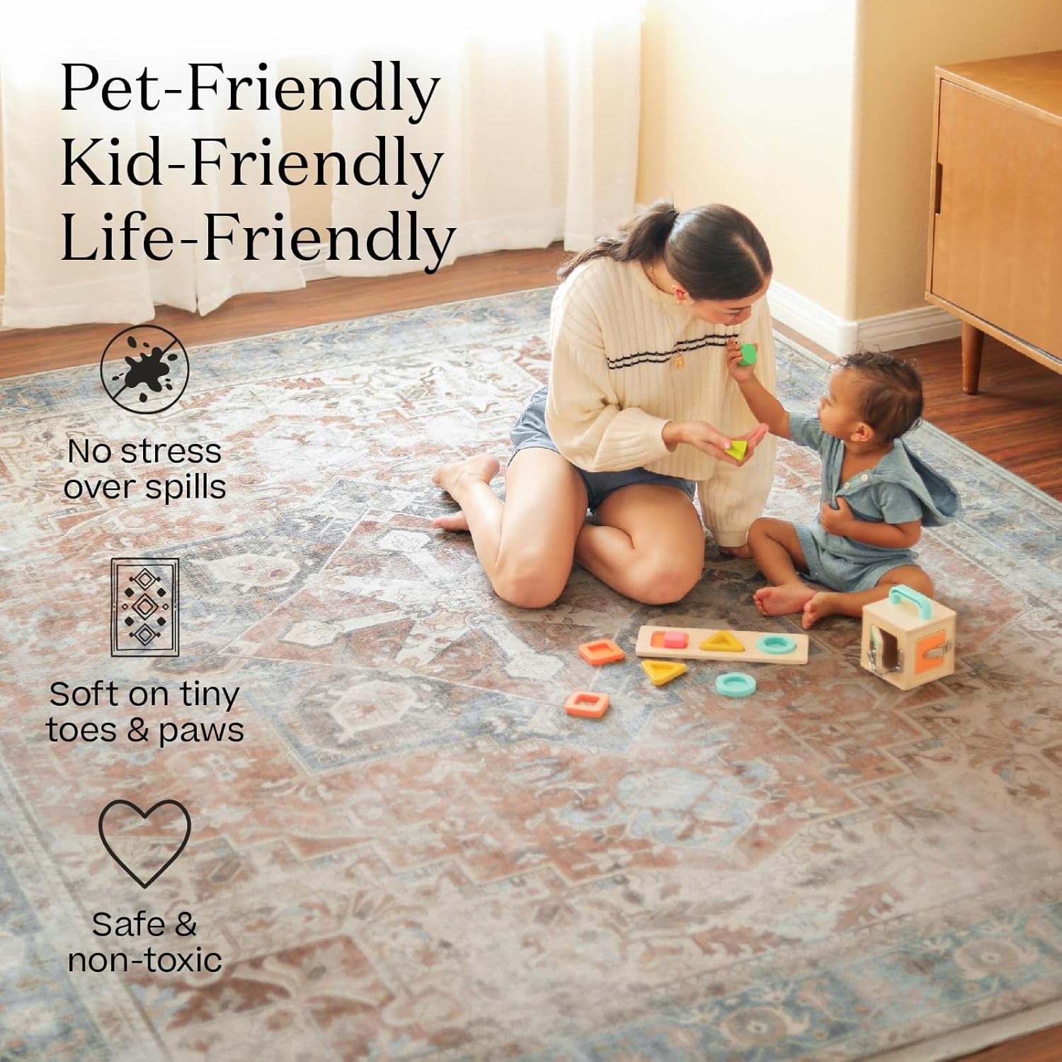 RUGGABLE Kamran Washable Area Rug - Stain & Water Resistant, Non-Slip - Hazel 4'x6' G740640